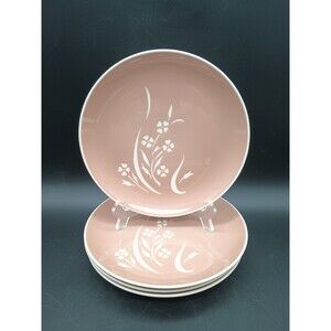 Vtg Harkerware Ironstone Springtime Desert Plates Floral Peach set of 4